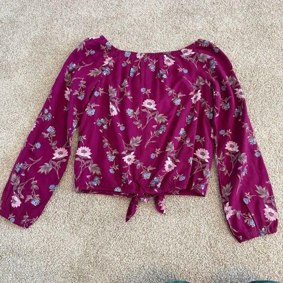 NWT Abercrombie Floral Long Sleeve Crop Tie Front Button Down Top Girls 9/10 - Picture 6 of 9
